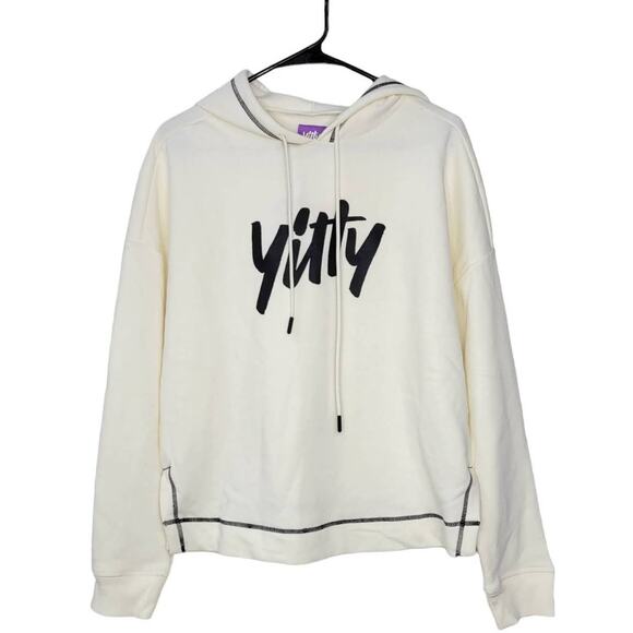 Fabletics Yitty Major Label Cream Contrast Stitch Fleece Hoodie Women Sz M - Picture 2 of 6